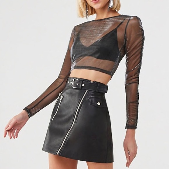 Forever 21 Tops - Sheer metallic top with ruched detail sleeve